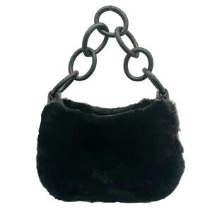 CHANEL Coco Mark Shoulder Bag One Rait Fur Leather Black